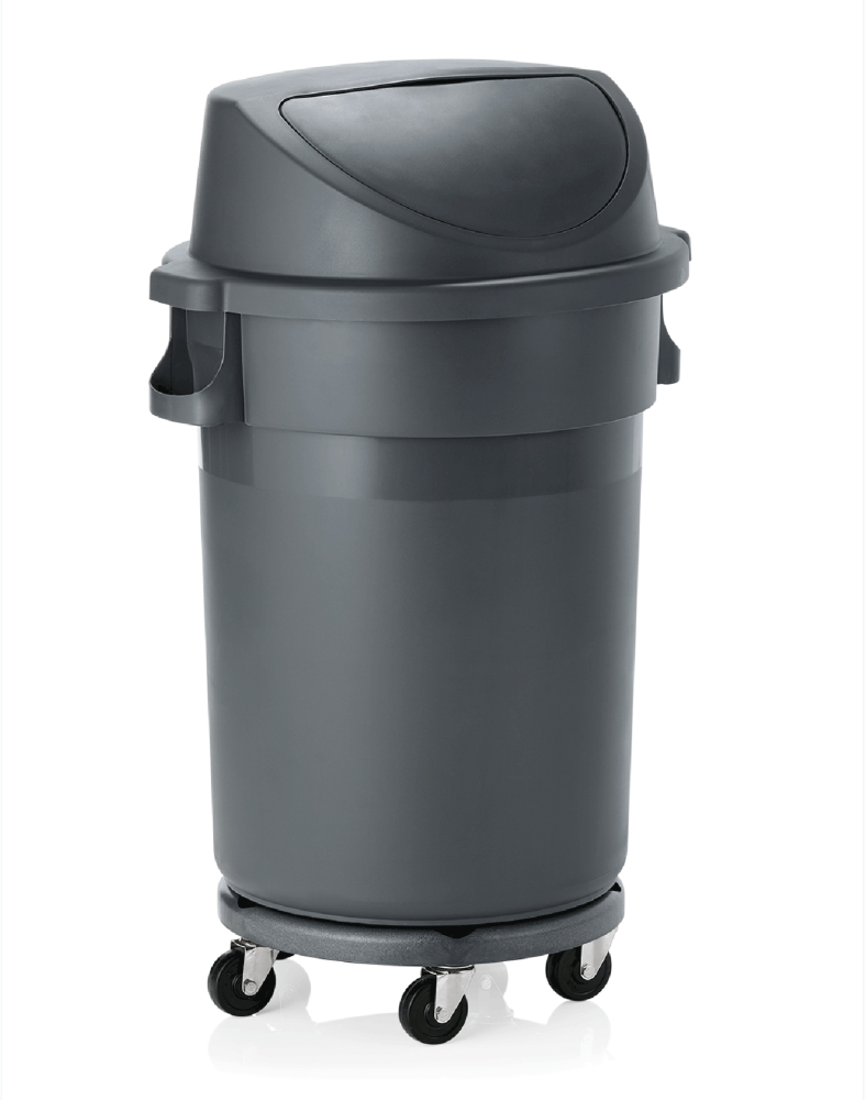 Abfallbehälter mit Transporttrolley und Pushdeckel, 120 ltr., Ø 46 cm, Polypropylen