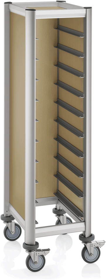 GN Tablettwagen Trolley Mensa, für 1/1 für 10 Tabletts, beige, 60,5 x 44,5 x 165 cm, MDF/Alu