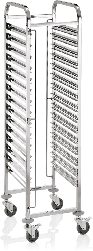 EN Regalwagen für 15 bis 30 Euronorm Tabletts, 55 x 42,5 x 174 cm, Chromnickelstahl