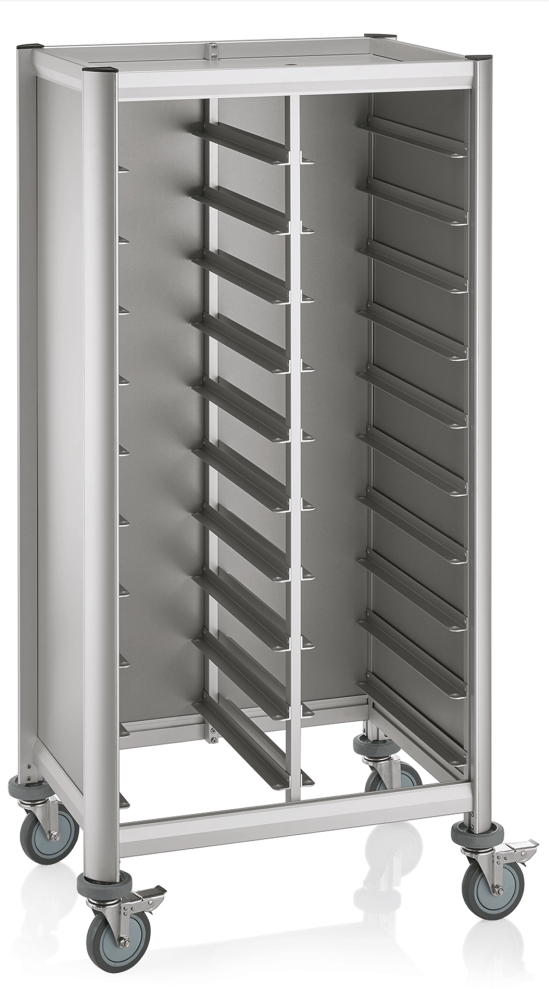 GN Tablettwagen Trolley Mensa, 1/1 für 2x10 Tabletts, silber, 80 x 60 x 165 cm, MDF/Alu