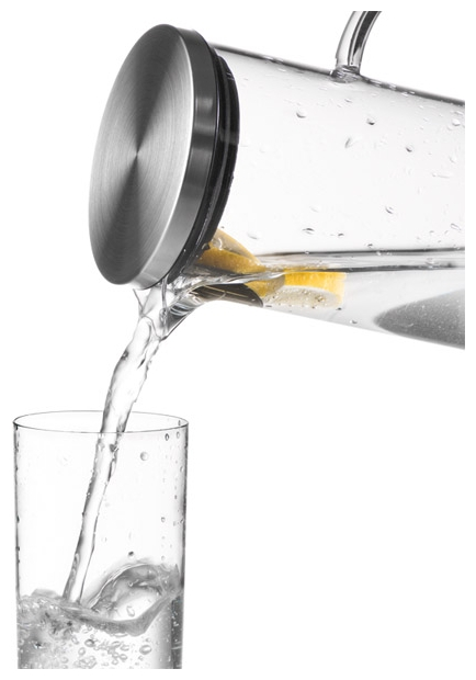 Glas-Karaffe Ø 9,5 cm, H: 27 cm, 1,5 Liter , Edelstahl