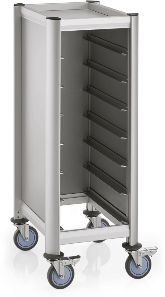 GN Tablettwagen Trolley Mensa, 1/1 für 7 Tabletts, silber, 60,5 x 44,5 x 125 cm, MDF/Alu