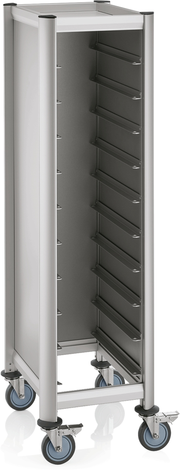 GN Tablettwagen Trolley Mensa, 1/1 für 10 Tabletts, silber, 60,5 x 44,5 x 165 cm, MDF/Alu