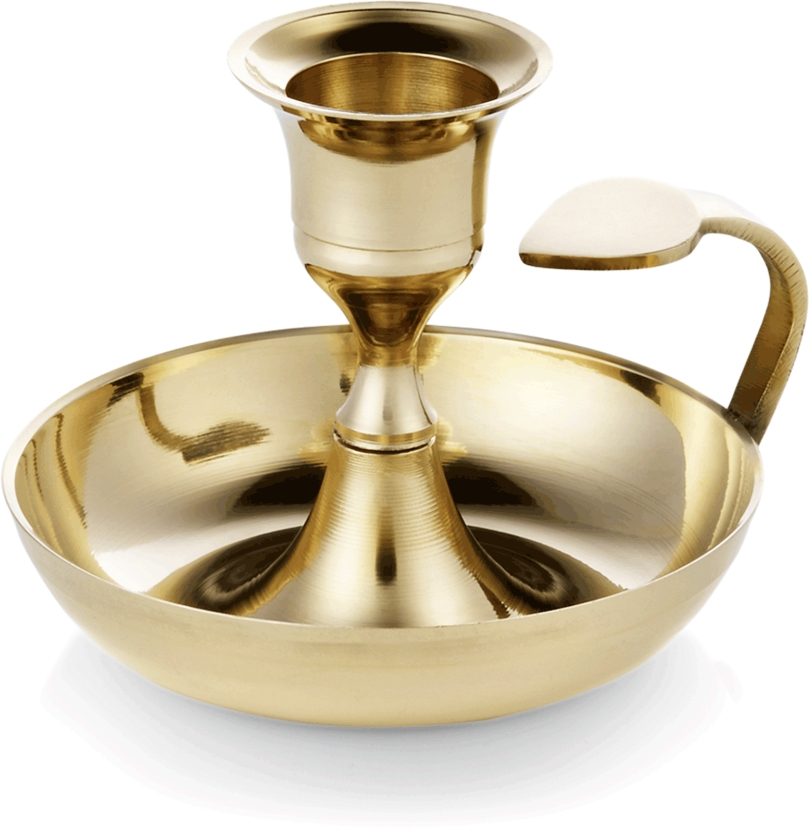 Kerzenhalter mit Griff, Ø 10 cm, Höhe 7 cm, goldfarben, Messing
