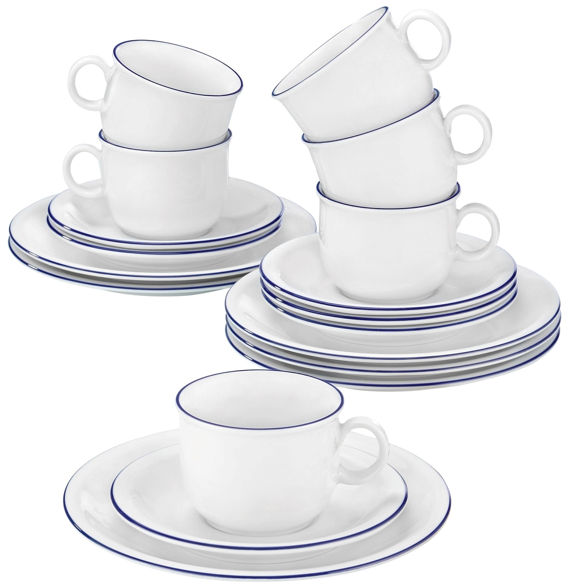 Seltmann Kaffeeservice 18-teilig -Compact- rund zeitlos - Dekor: 10795 - Blaurand