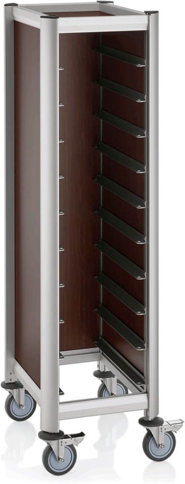 GN Tablettwagen Trolley Mensa, für 1/1 für 10 Tabletts, braun, 60,5 x 44,5 x 165 cm, MDF/Alu